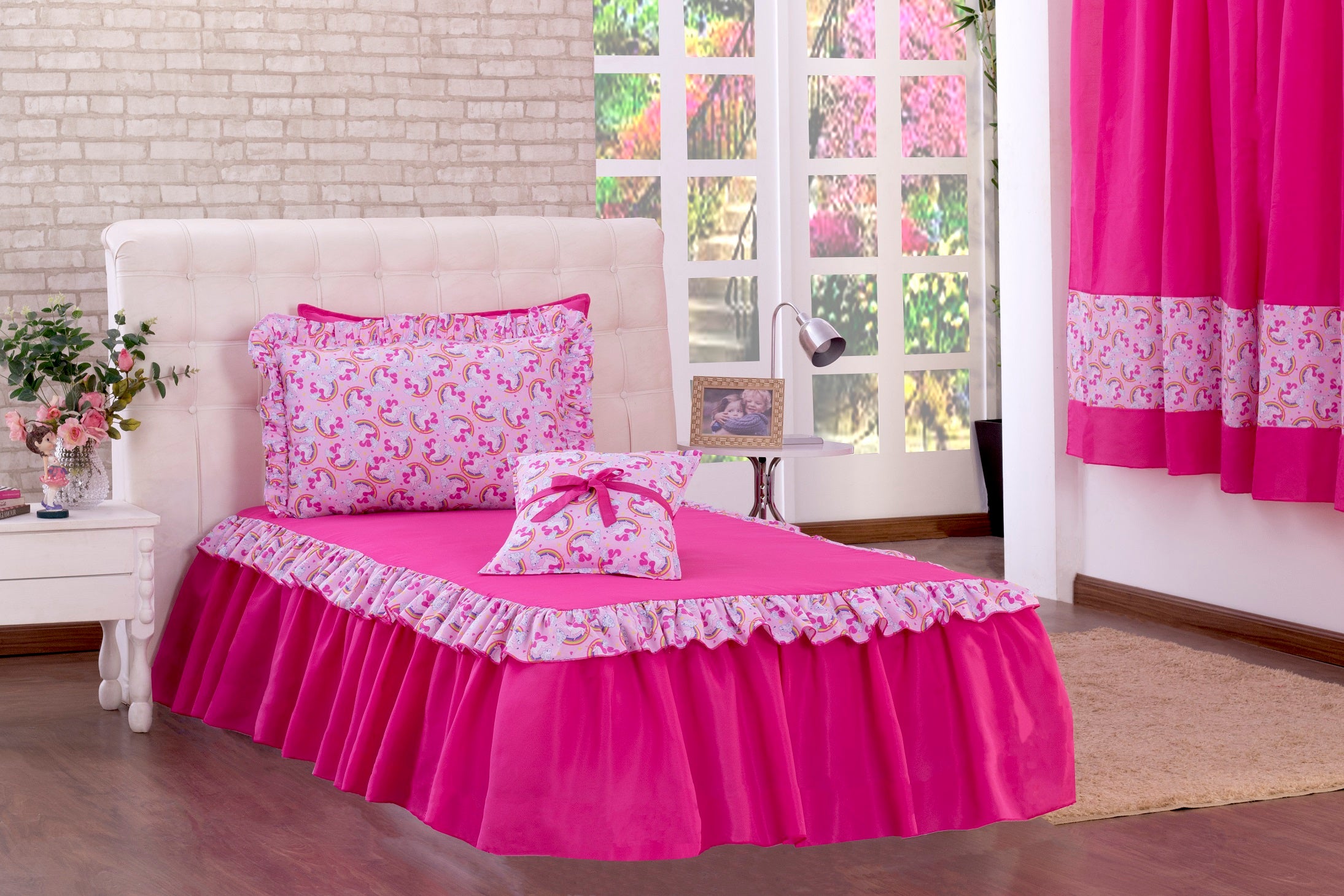 Kit Colcha Solteiro Infantil Magica Rosa 03 Peças
