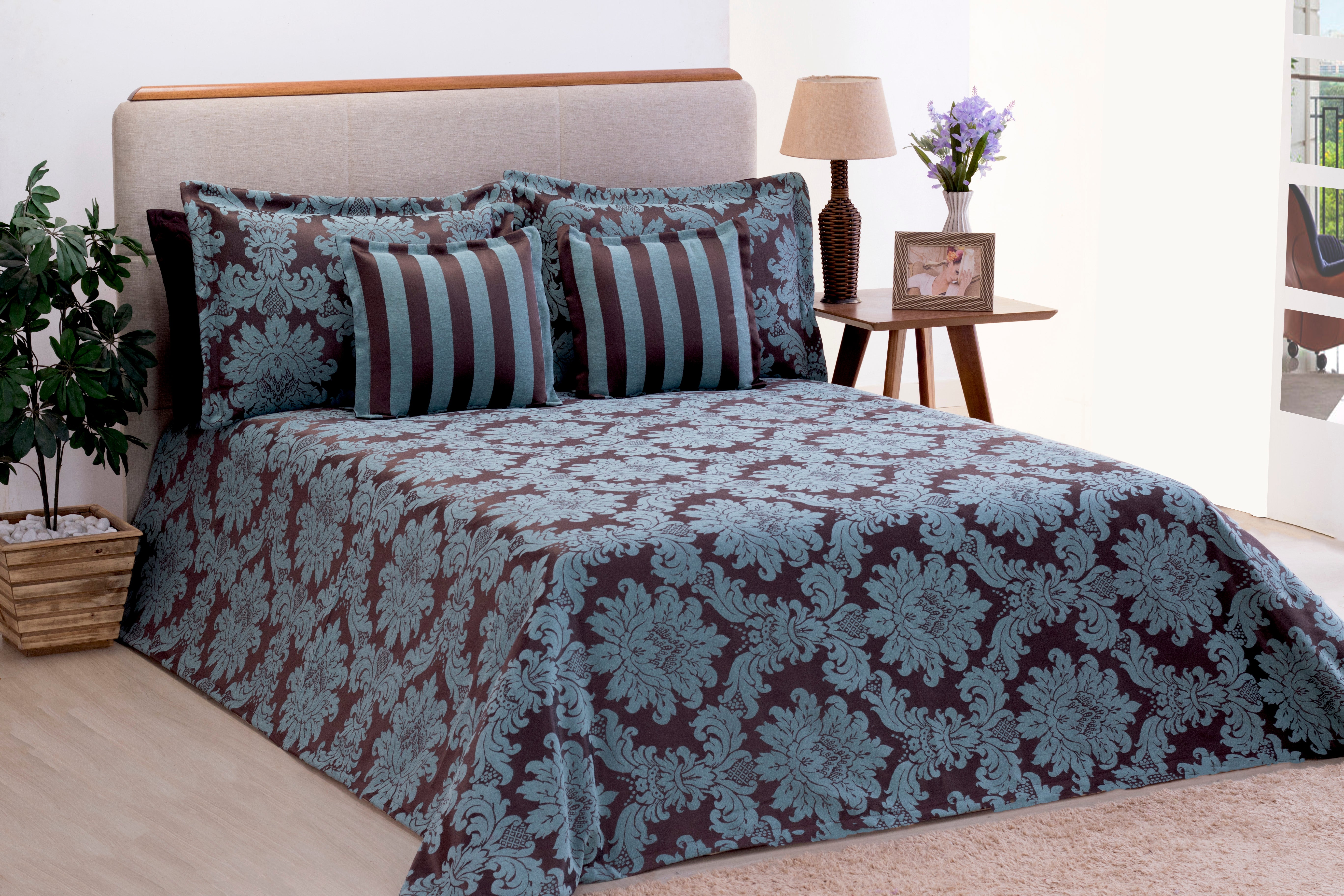 Cobre Leito King Jacquard 05 Pçs Azul