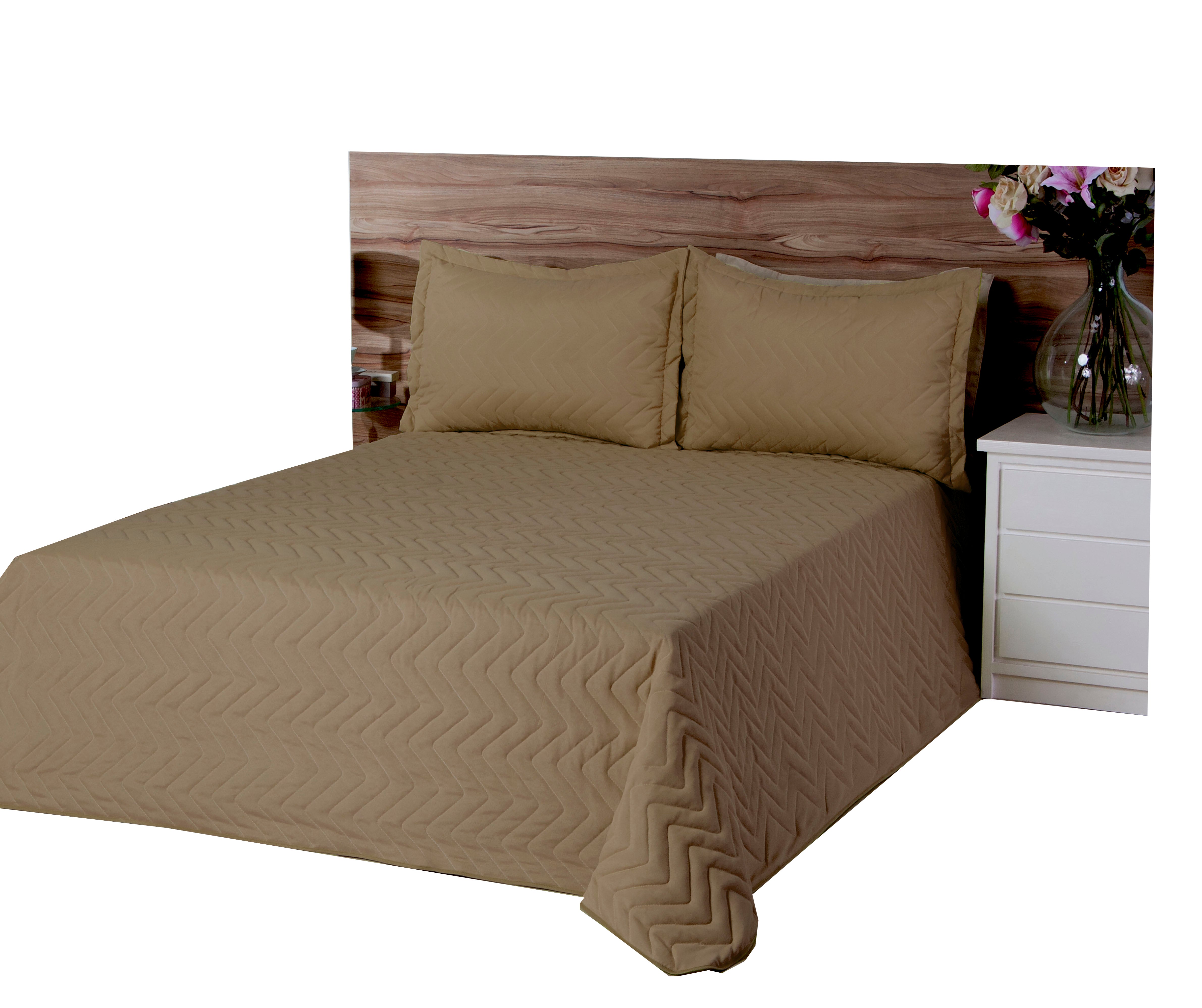 Cobre Leito Classic Matelassado Microfibra Queen 03 Pçs Avelã