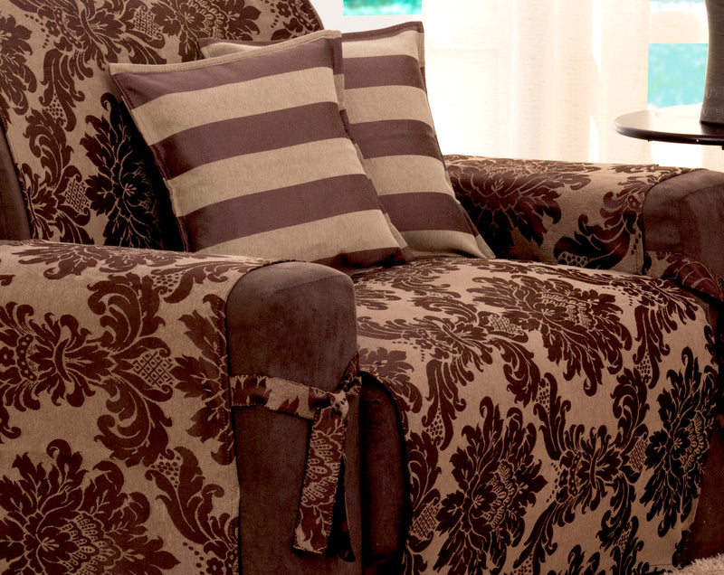 Capa Protetora De Sofa Jacquard 02 E 03 Lugares Com Almofadas Marrom