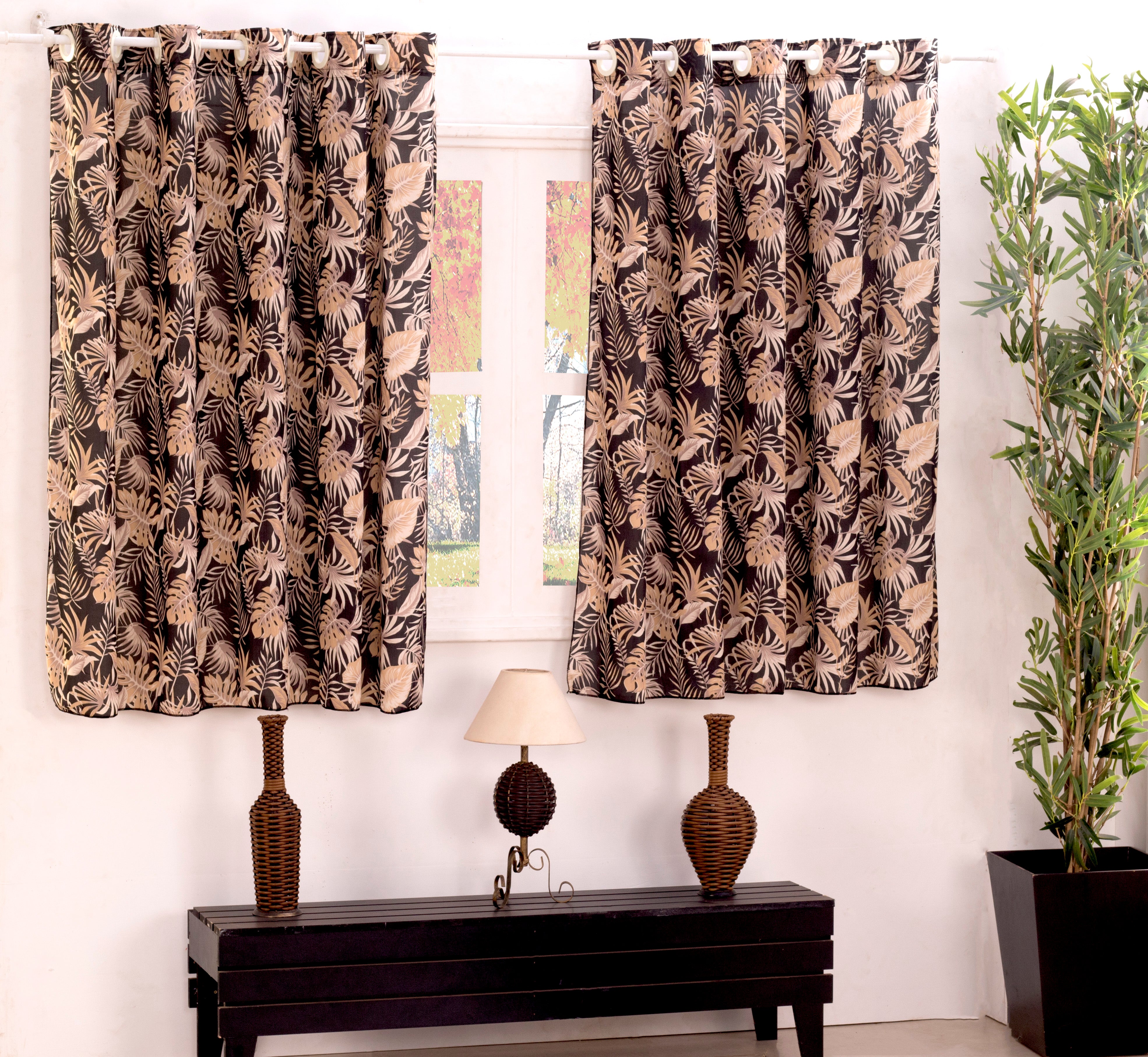 Cortina De Malha Estampada 2,00 Metros Floral Preto