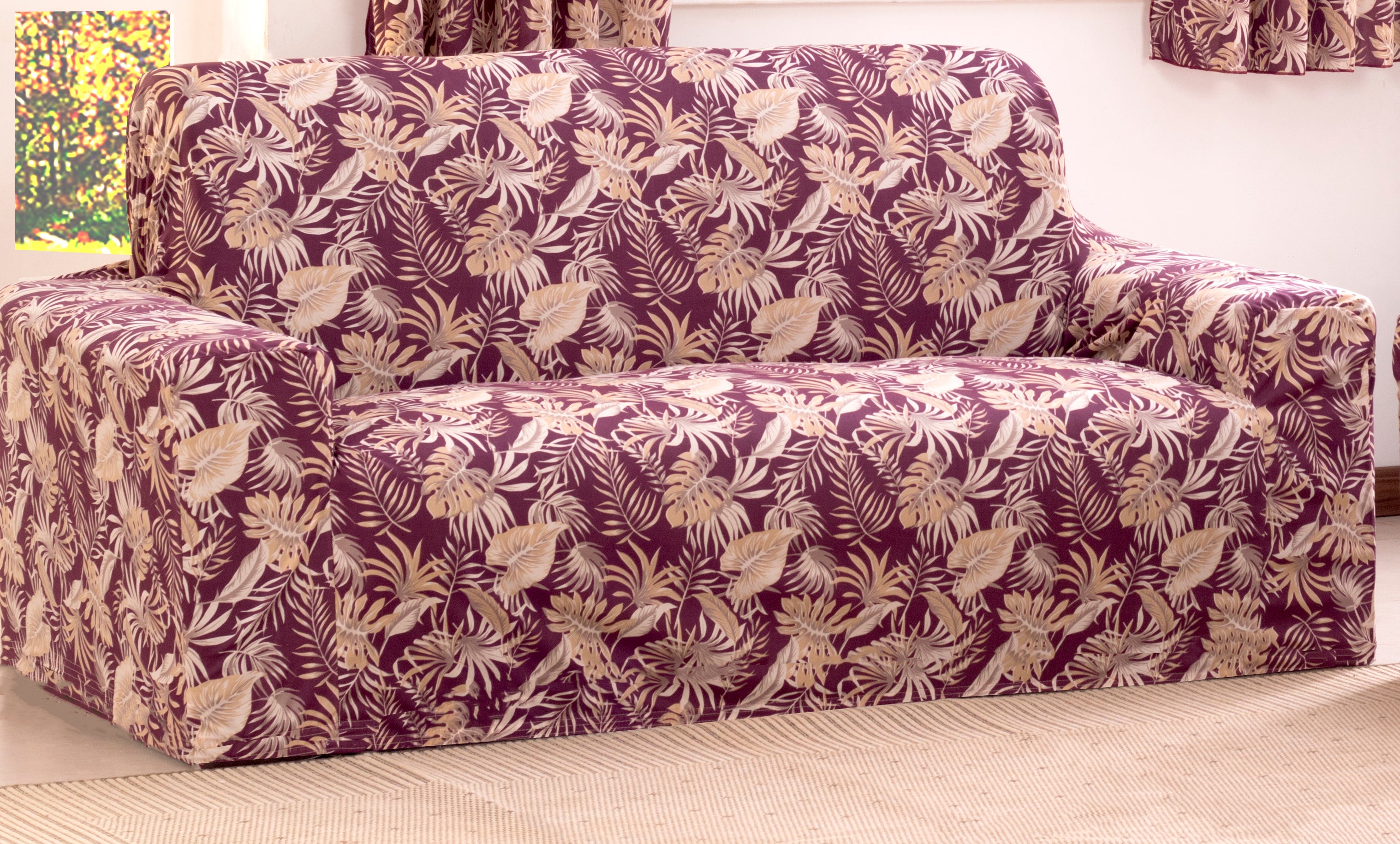 Capa De Sofa Adere Floral Vinho 02 E 03 Lugares