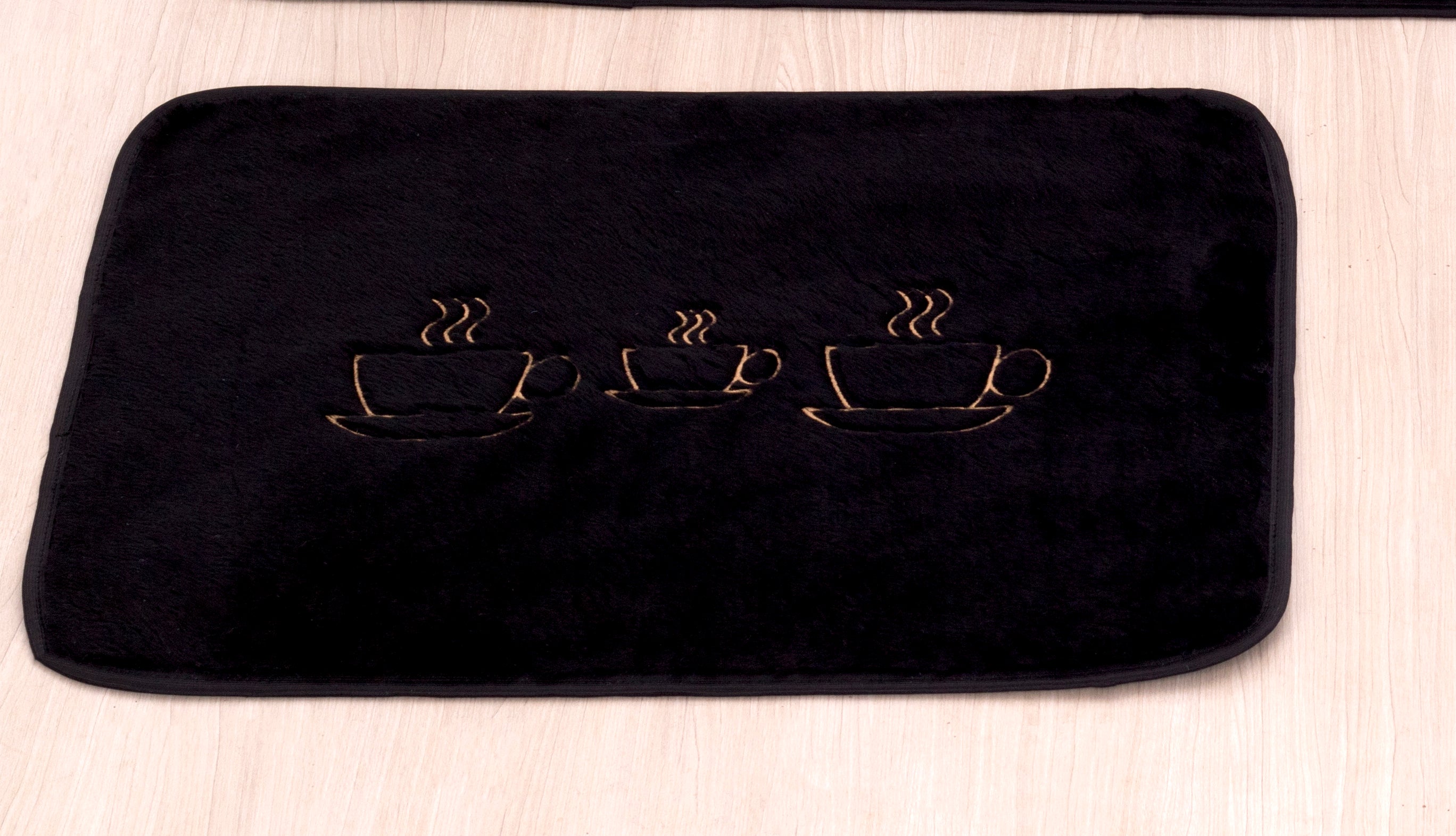 Kit De Tapetes De Cozinha Passadeira Gourmet Preto 03 Peças