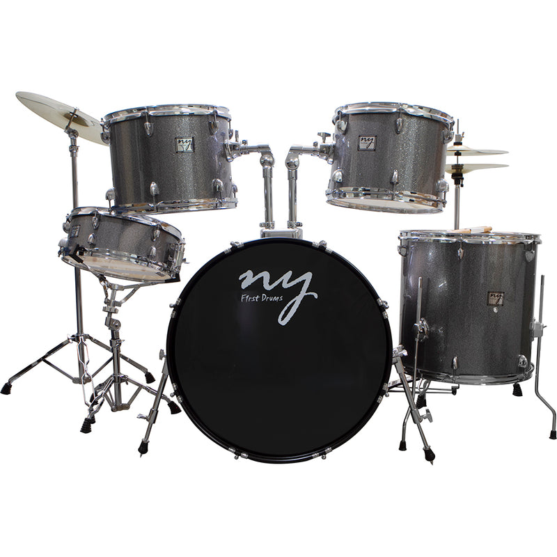 Bateria Acústica 2t Pr Sp Silver Sparkle Prata Com Banco Ny F1rst