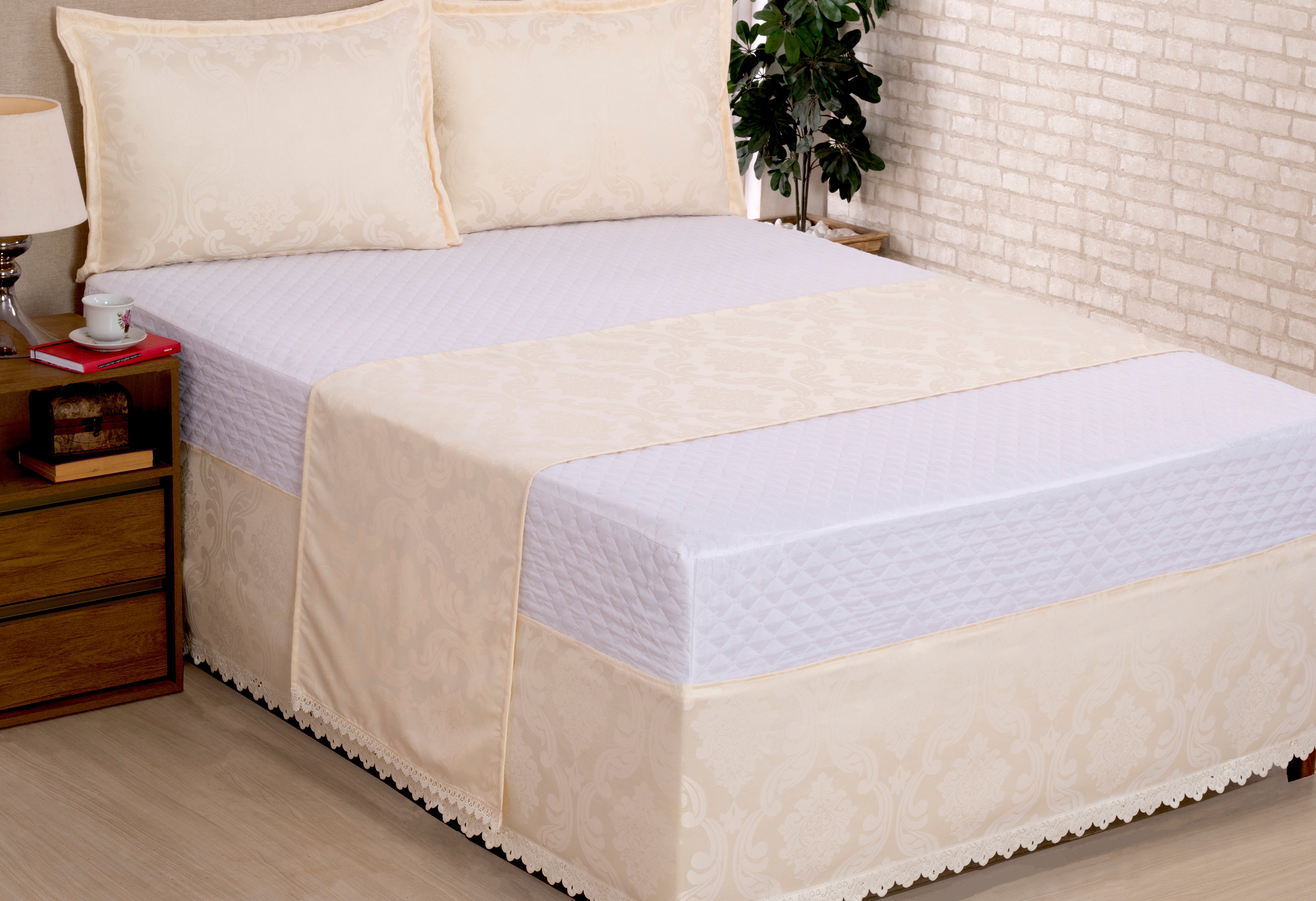 Saia Para Cama Box Colchobox Jacquard King Palha