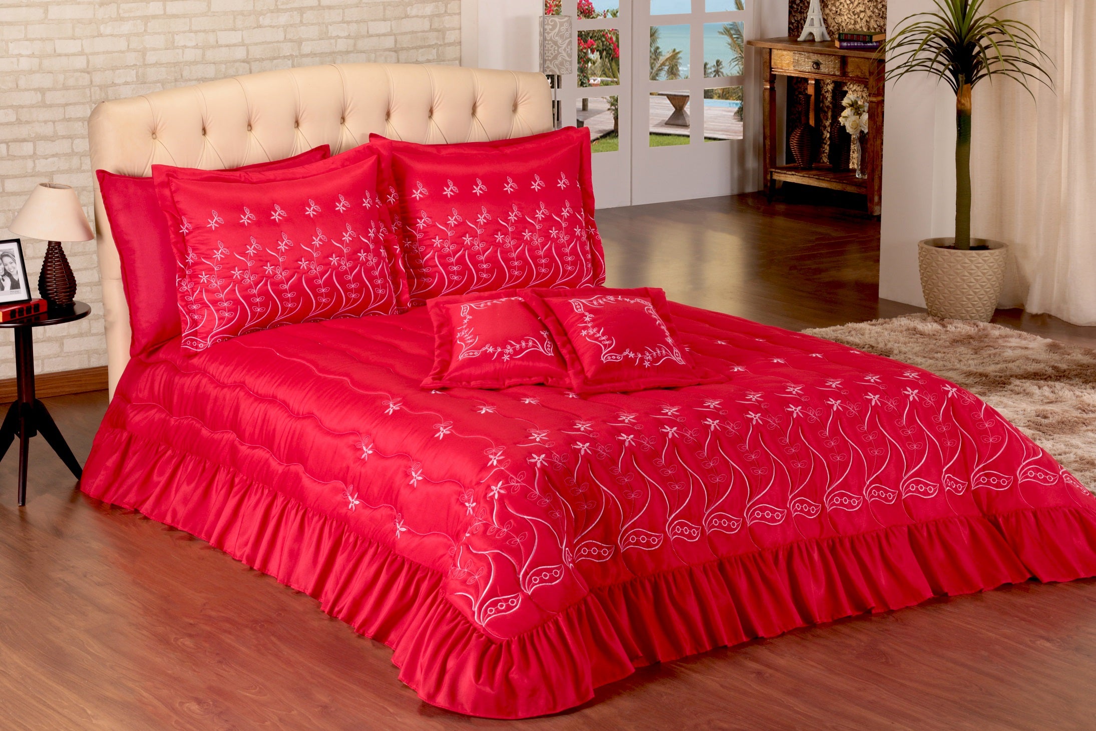 Cobre Leito Casal King Size Alice  07 Peças Vermelho