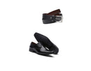 Kit 01 Par De Sapatos Pelica Preta + Cinto De Couro