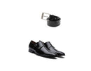 Kit 01 Par De Sapatos Cromo Preto + Cinto De Couro
