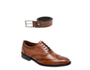 Kit 01 Par De Sapatos Cromo Caramelo + Cinto De Couro