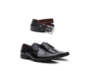 Kit 01 Par De Sapatos Pelica Preta + Cinto De Couro