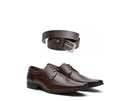 Kit 01 Par De Sapatos Pelica Café + Cinto De Couro