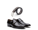 Kit 01 Par De Sapatos Cromo Pinhão + Cinto De Couro