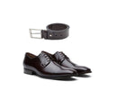 Kit 01 Par De Sapatos Cromo Pinhão + Cinto De Couro