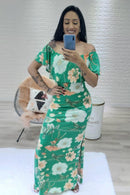 Vestido Longo Viscolycra Ciganinha Floral Verde
